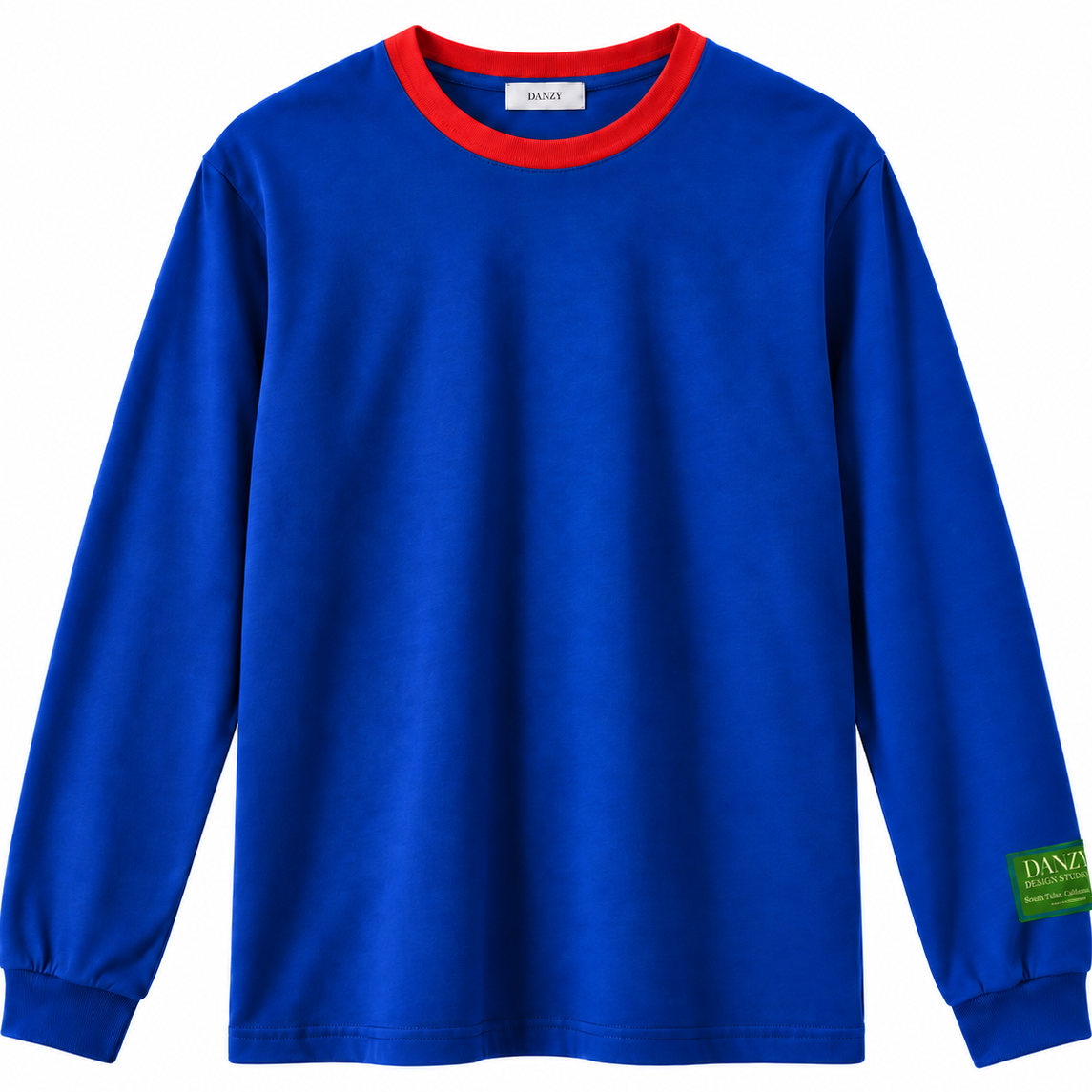 Longsleeve Loose Fit Ringer T-Shirt (Cobalt/Red)