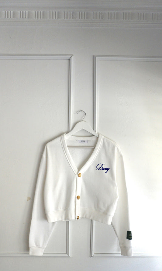 Danzy Cropped Classic Cardigan (White)