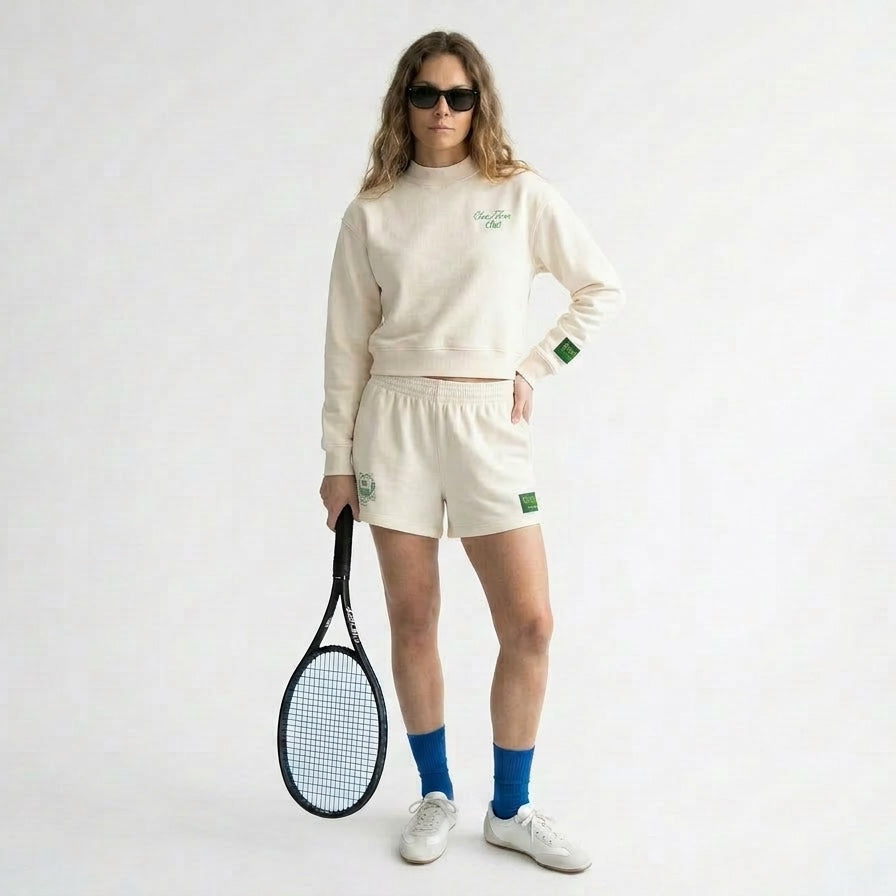 Danzy Tennis Club Cropped L/S Tee (Creme/Kelly Green)